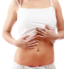 A young woman showing her belly