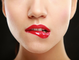 Woman red lips closeup