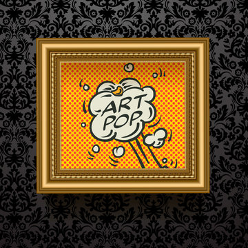 Gold Picture frame on the dark wallpaper, vector Eps10.