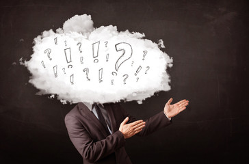 Business man cloud head with question and exclamation marks