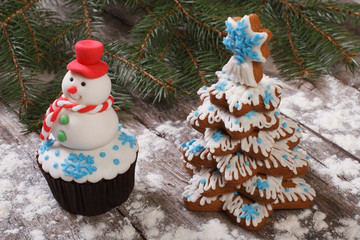 muffin as a snowman and Christmas Tree Cookies