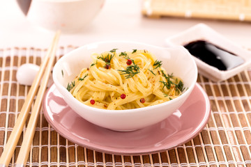 Noodles on table