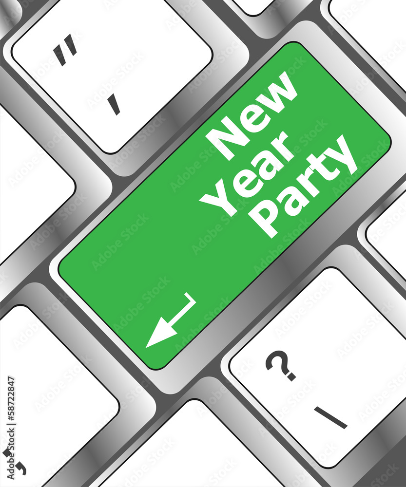Poster computer keyboard key with new year party words