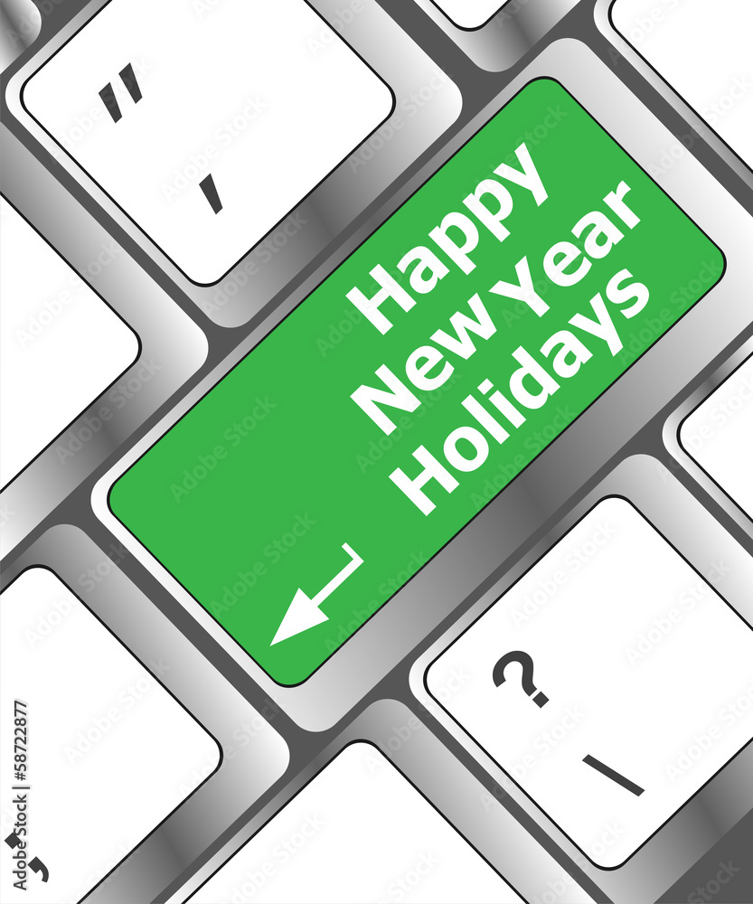 Aufkleber happy new year holidays button on computer keyboard key