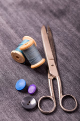 Scissors and sewing spools