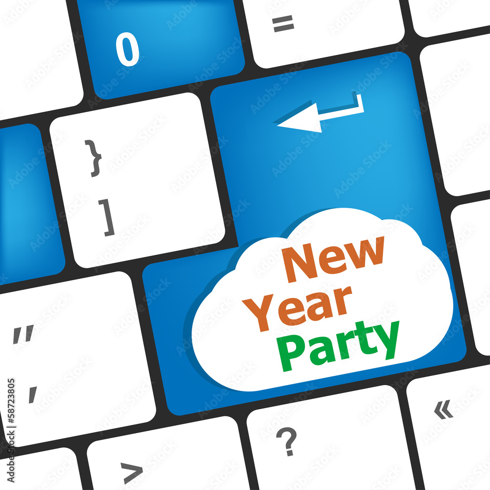 Poster computer keyboard key with new year party words
