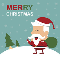 Merry Christmas greeting card with cute Santa.