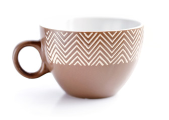 Brown teacup on white background