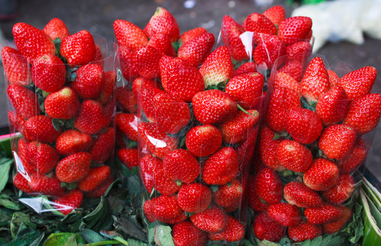 Fresh strawberries on the local market in Bangkok.