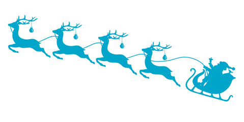 Christmas Sleigh Santa & 4 Flying Reindeers Blue