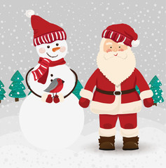 Santa Claus and snowman in vector