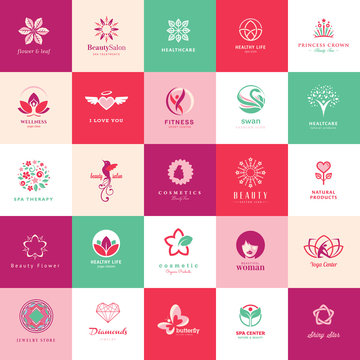 Set of icons for beauty, cosmetics, spa and wellness