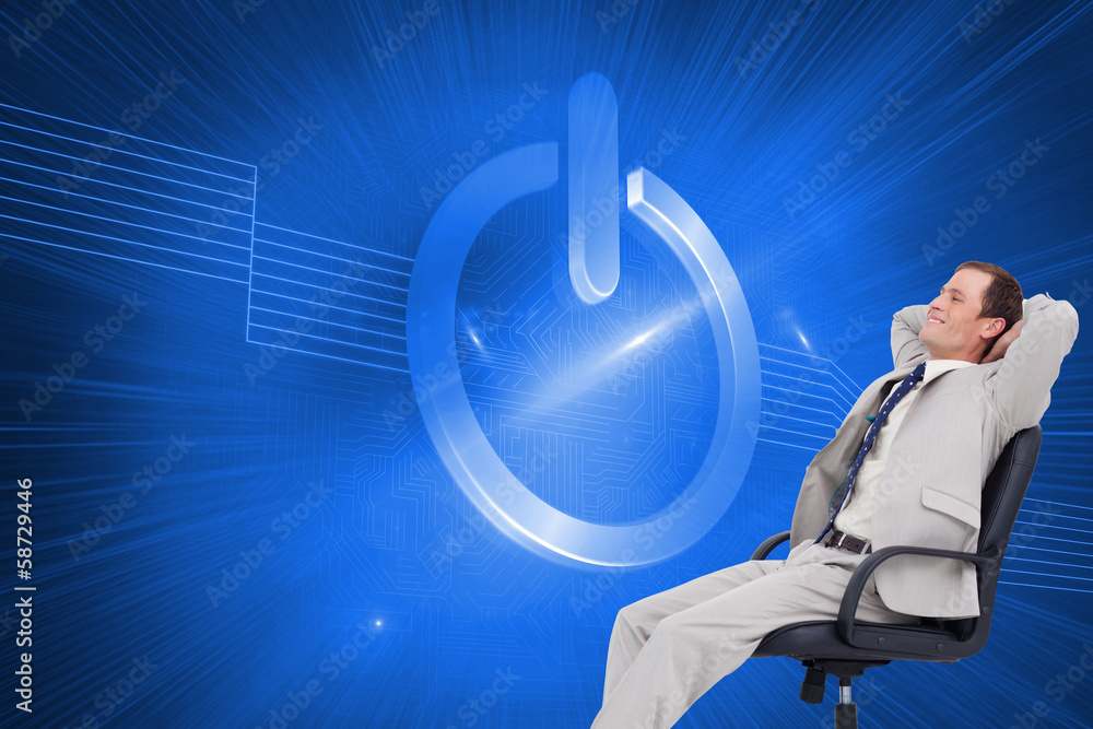 Poster composite image of side view of businessman leaning back in his