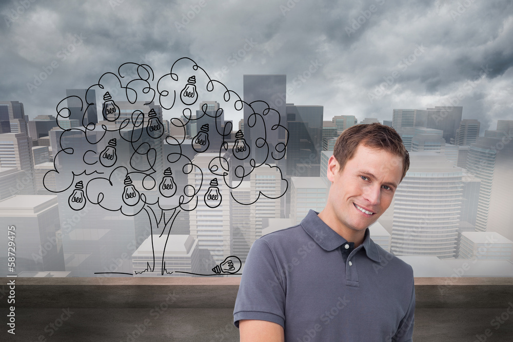Poster Composite image of smiling young man with tablet computer