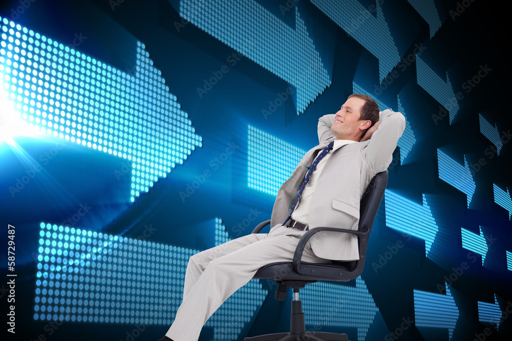Poster composite image of side view of businessman leaning back in his