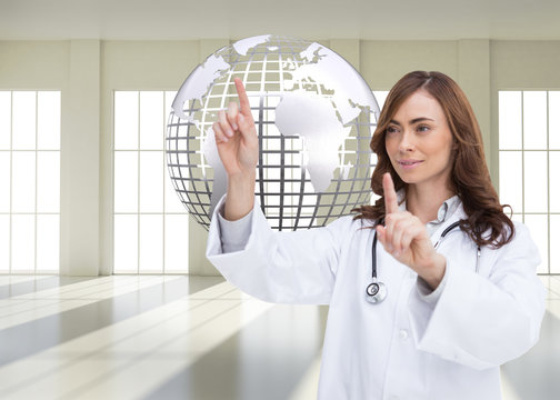 Composite image of happy doctor pointing - Powered by Adobe