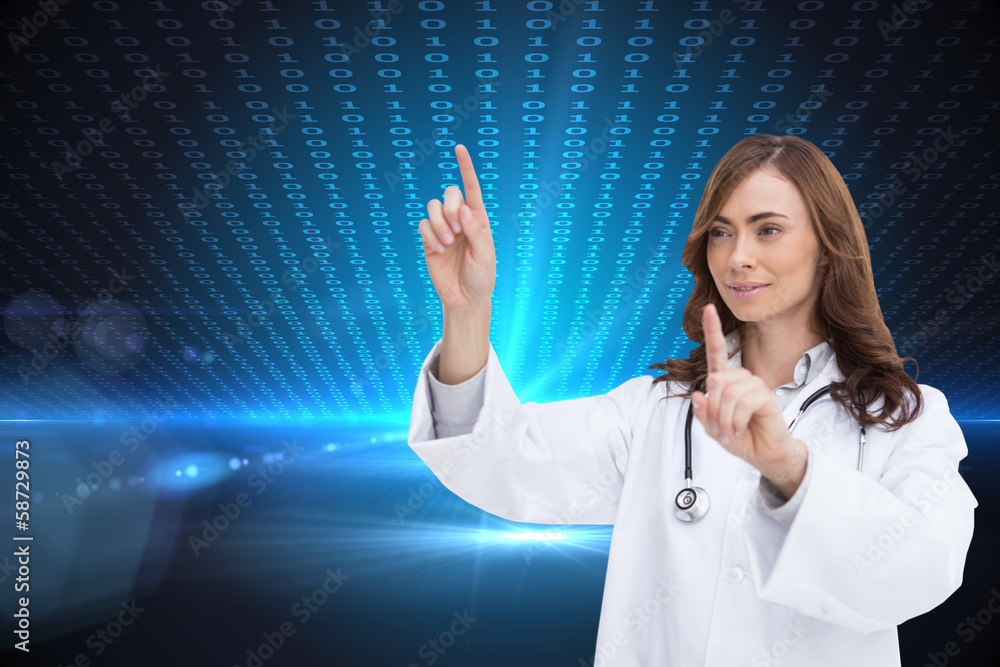 Aufkleber composite image of happy doctor pointing