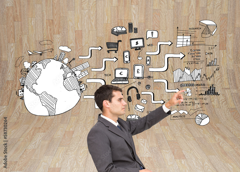 Poster composite image of businessman sitting and pointing the finger