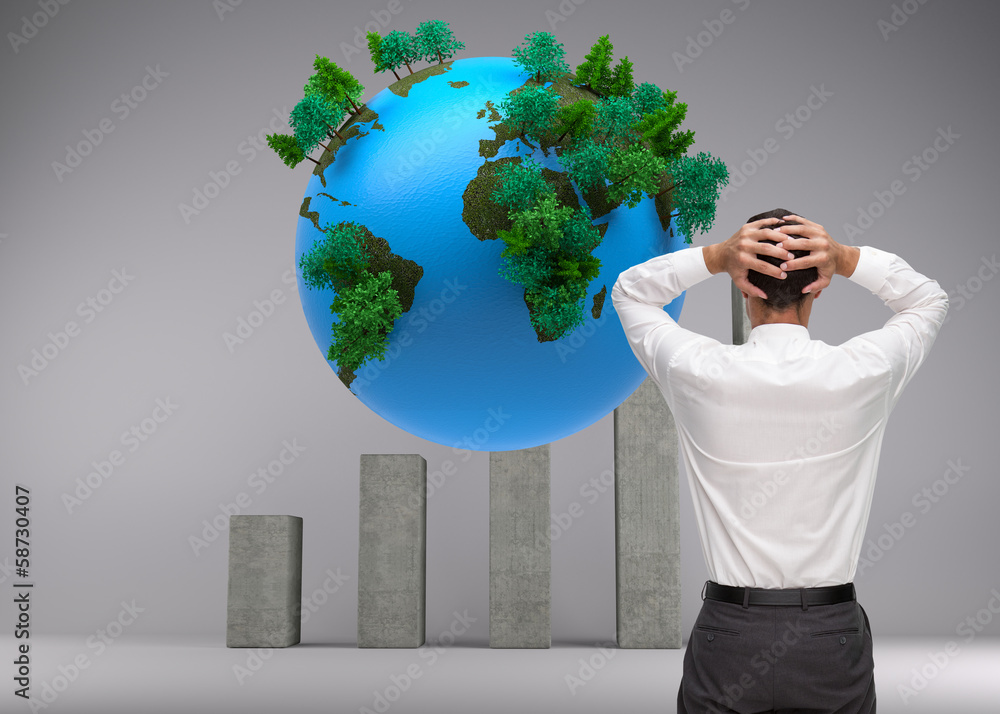Poster composite image of businessman standing back to camera hands on