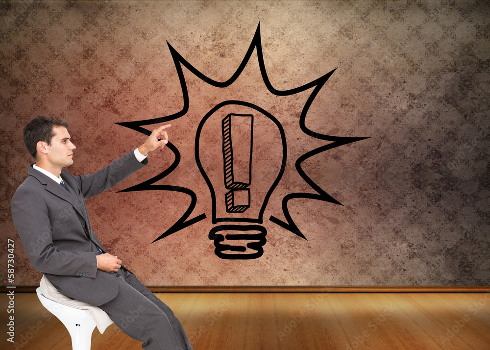 Poster composite image of businessman sitting and pointing the finger