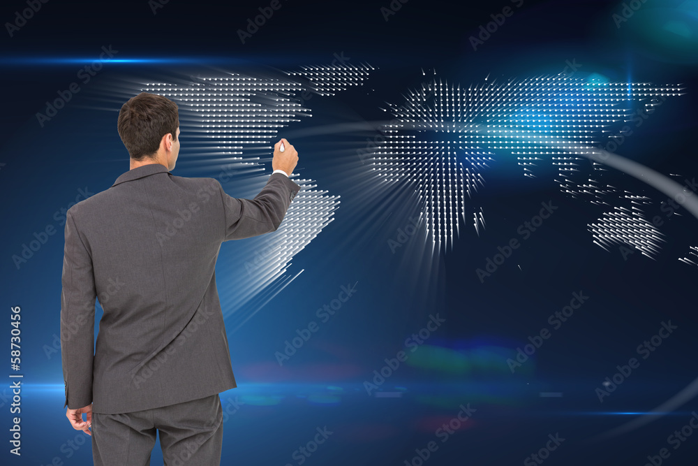 Poster composite image of businessman standing back to camera writing w
