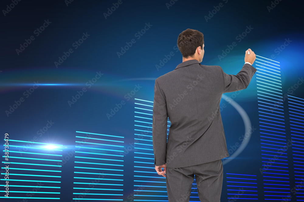 Poster composite image of businessman standing back to camera writing w