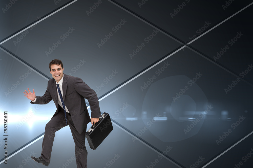 Poster composite image of cheerful businessman in a hury