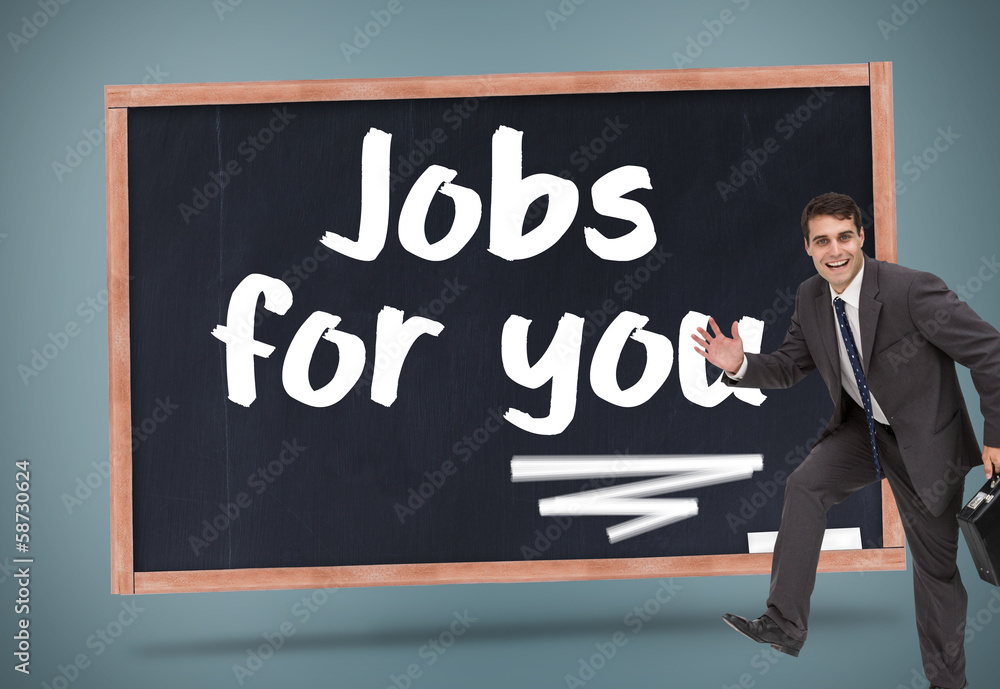 Poster composite image of cheerful businessman in a hury