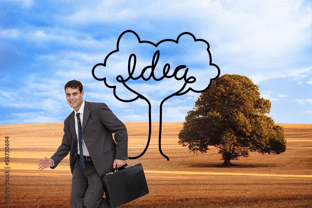 Poster composite image of smiling businessman in a hurry