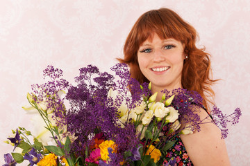 Woman with colorful flowers