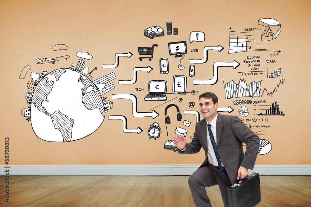 Poster composite image of cheerful businessman in a hury