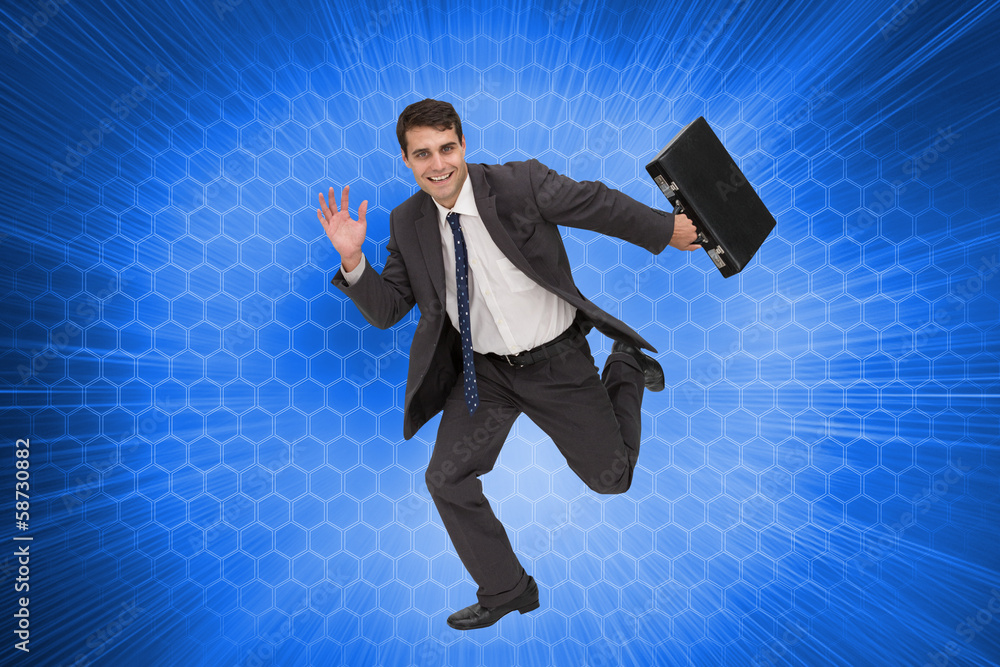 Poster composite image of cheerful businessman in a hury