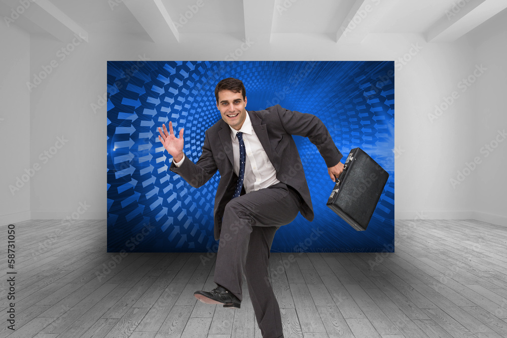 Poster composite image of happy businessman in a hury