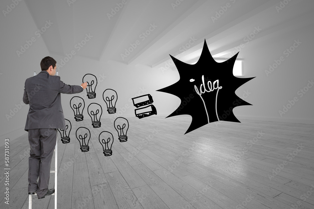 Poster composite image of businessman standing on ladder