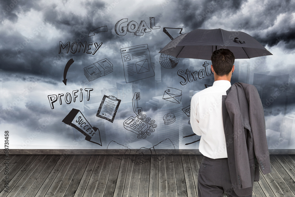 Poster composite image of businessman standing back to camera holding u
