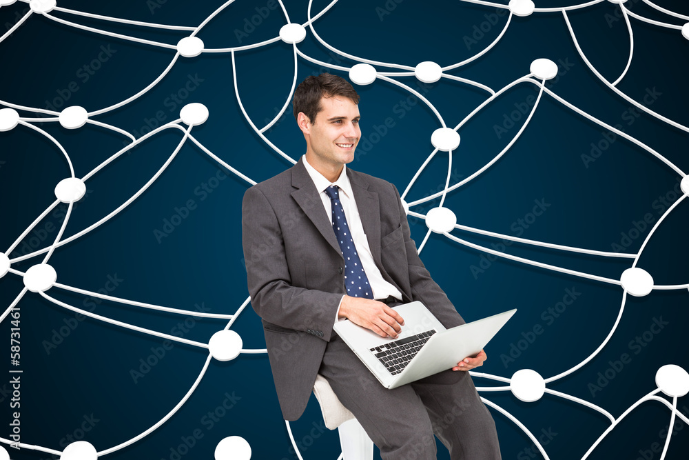 Poster composite image of businessman using laptop