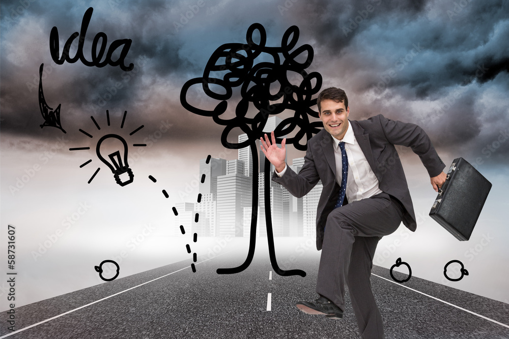 Poster composite image of happy businessman in a hury
