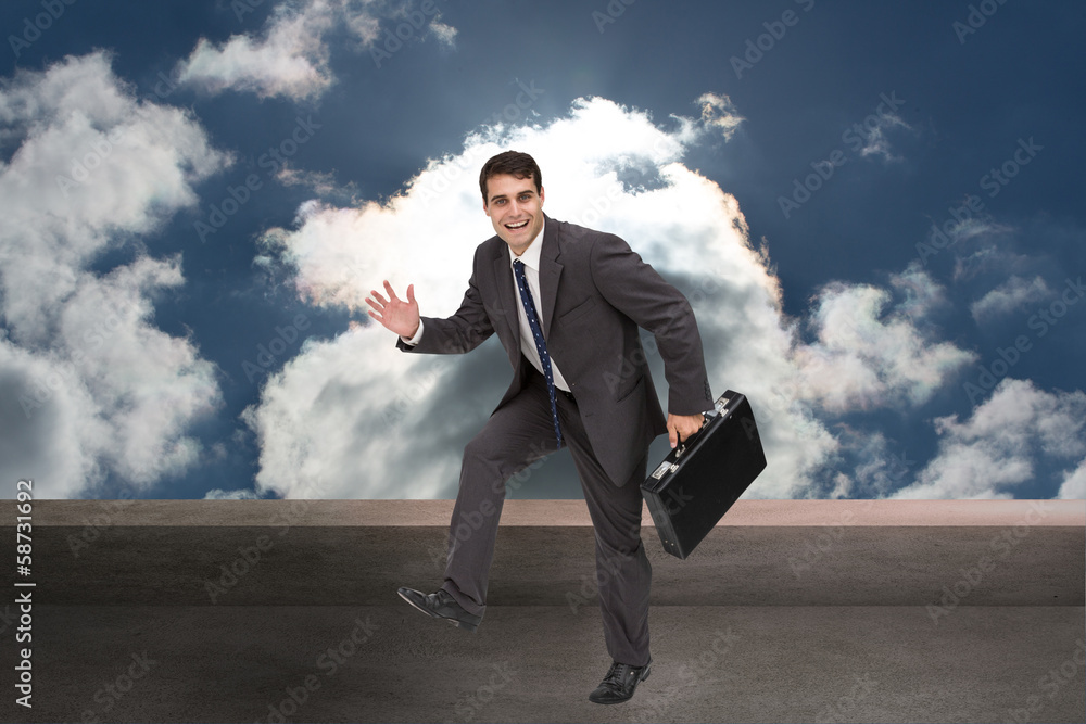 Poster composite image of cheerful businessman in a hury