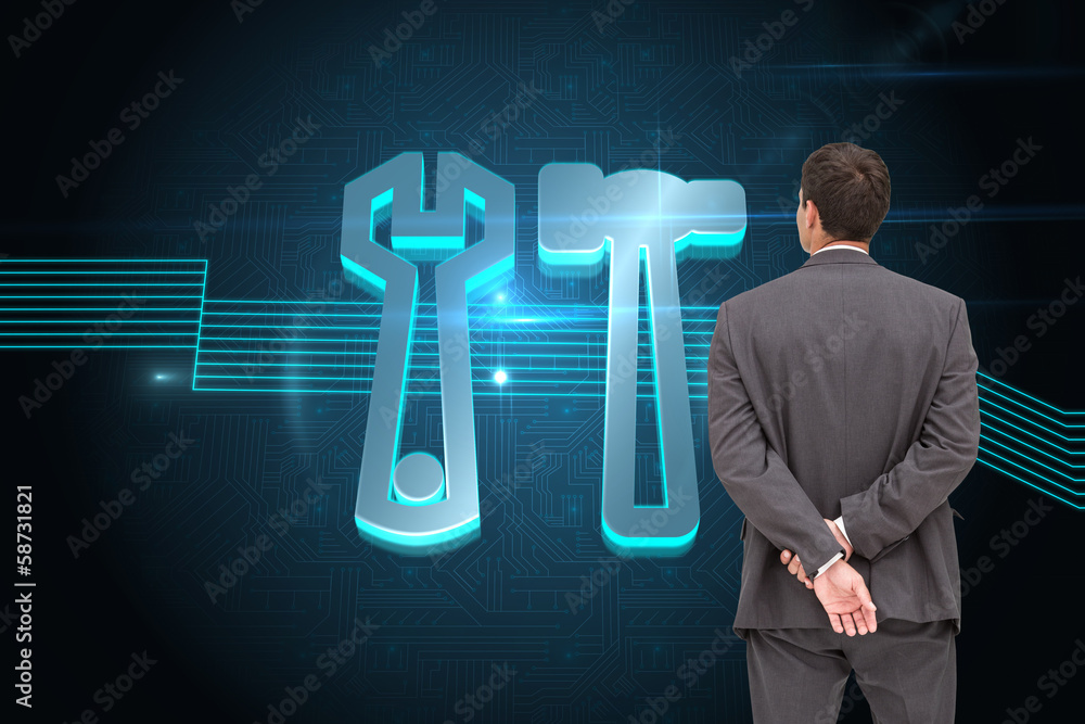 Poster composite image of rear view of classy businessman posing