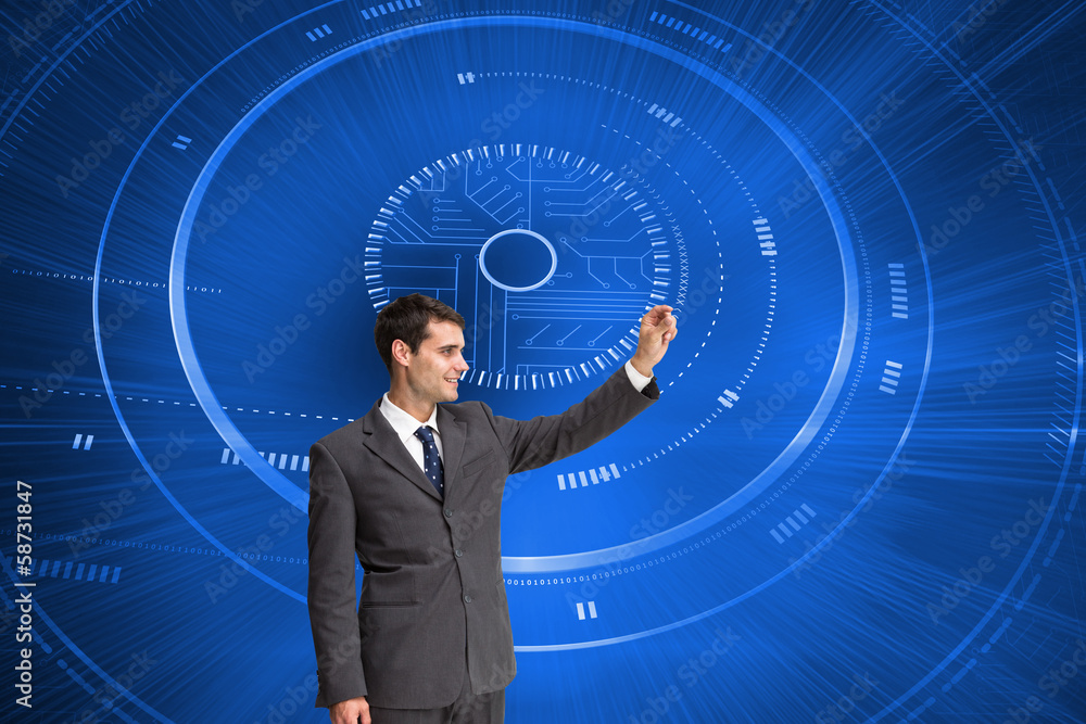 Aufkleber composite image of happy businessman touching