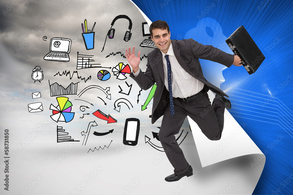 Poster composite image of cheerful businessman in a hury