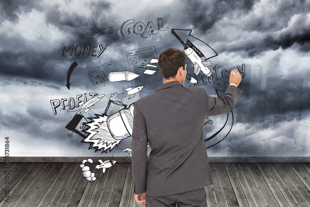 Aufkleber composite image of businessman standing back to camera writing w