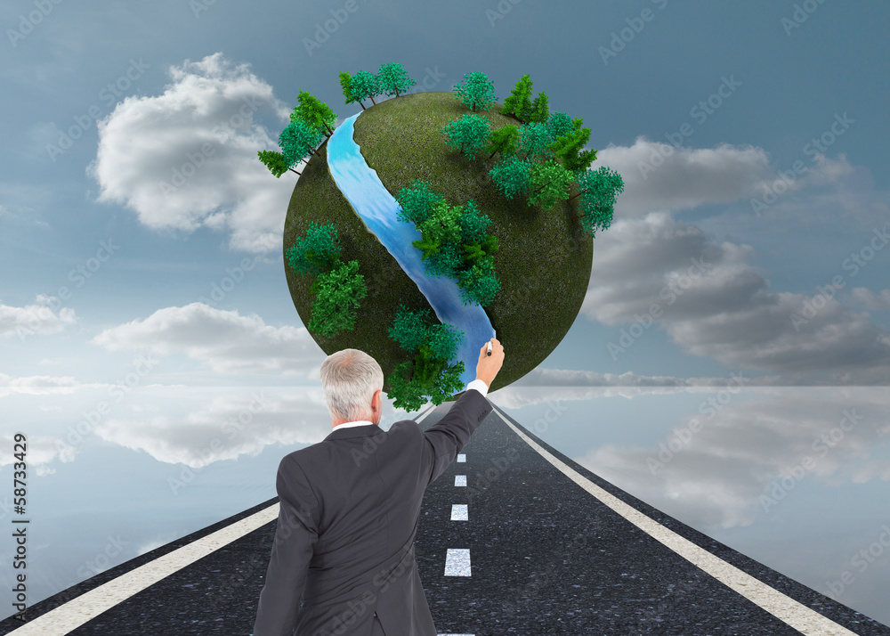 Poster composite image of rear view of serious businessman standing and