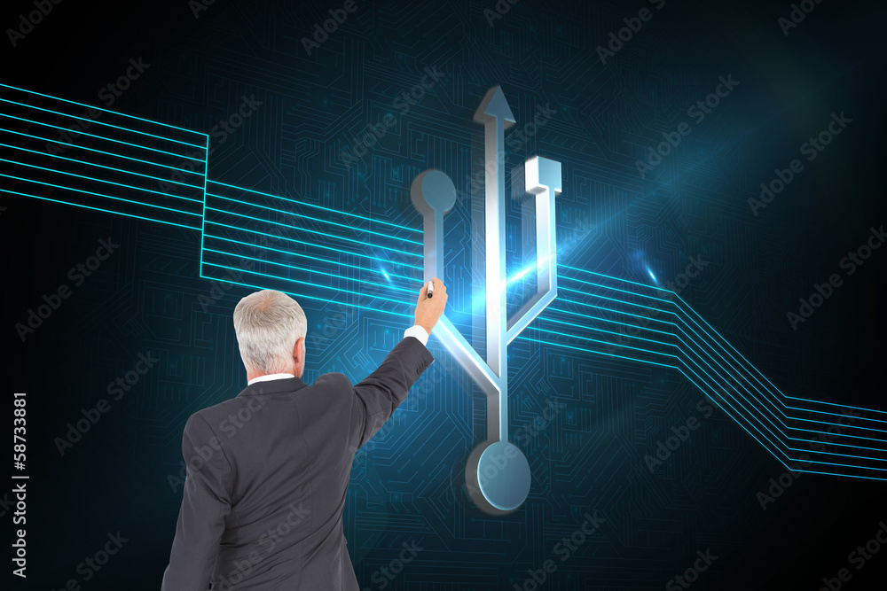 Poster composite image of rear view of serious businessman standing and