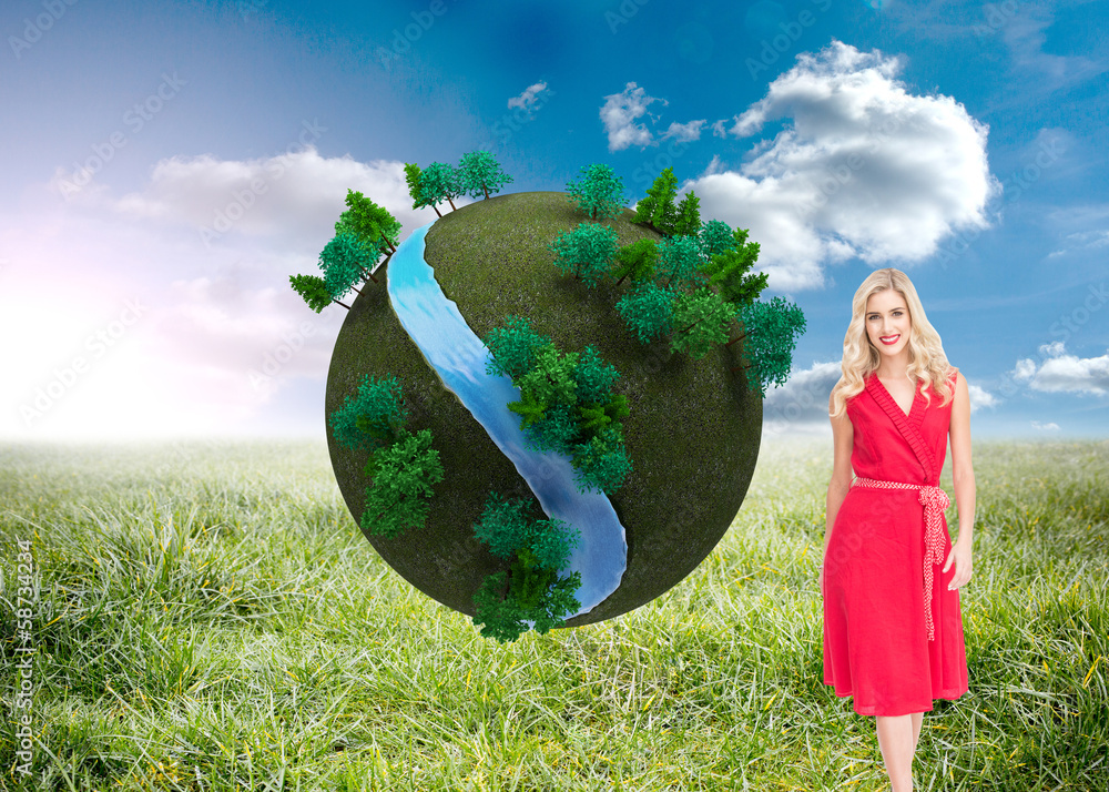 Poster composite image of smiling blonde walking