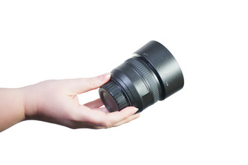 Camera lens in hand