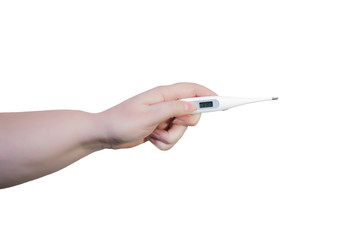 Hand holding a digital thermometer