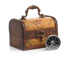 chest and compass isolated on white background