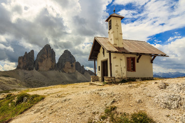 Typical Tirolian chapel in the Dolomites,Tre Cime Di Lavaredo (D