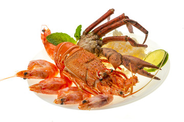Spiny lobster, shrimps, crab legs  and rice